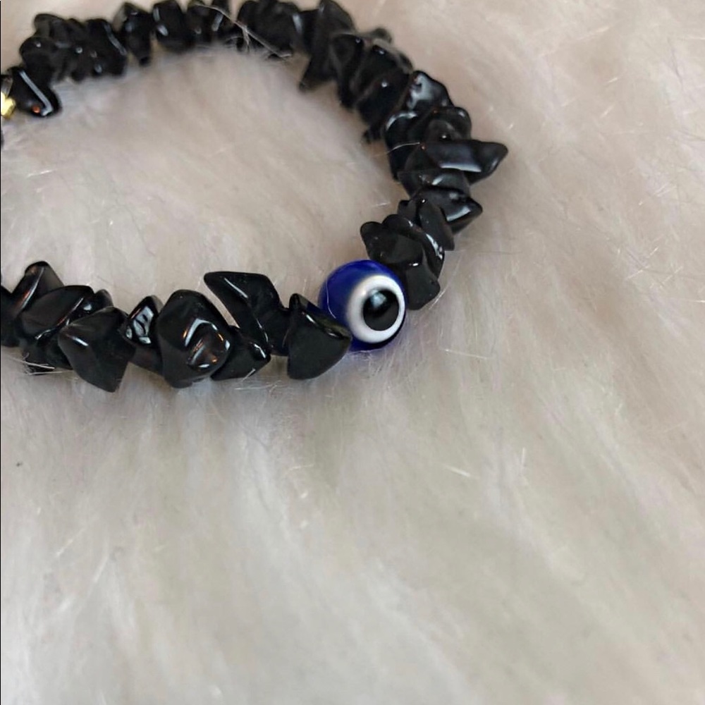 Black Tourmaline and Evil Eye Bracelet